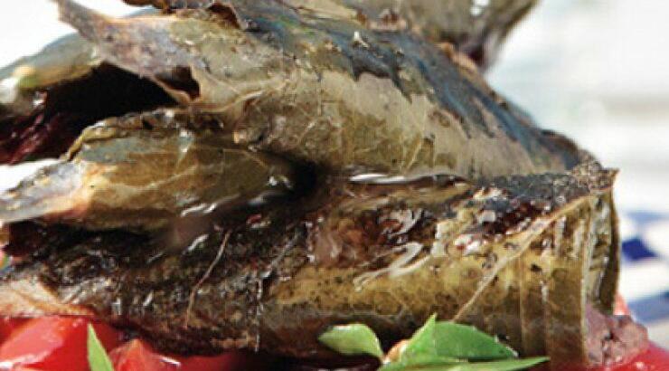 Τσιπούρα ή Σαρδέλες με φέτα τυλιγμένη σε αμπελόφυλλα