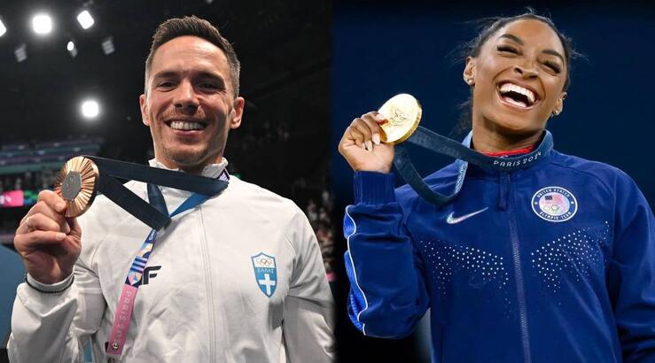 Παρίσι 2024: Ο Πετρούνιας φωτογραφήθηκε με τη Biles αμέσως μετά την κατάκτηση του χάλκινου