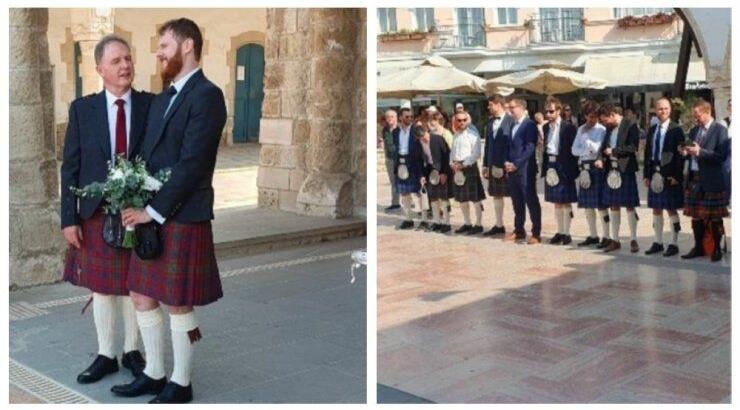 Γάμος στη Λάρνακα με Κύπρια νύφη και Σκωτσέζο γαμπρό – Με κιλτ και γκάιντα την περίμενε στην εκκλησία 