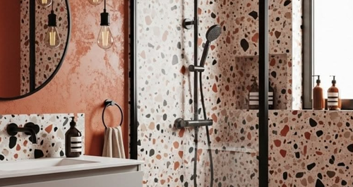 Η τερακότα και το terrazzo είναι ο πιο απρόσμενος και ωραίος συνδυασμός για το μπάνιο