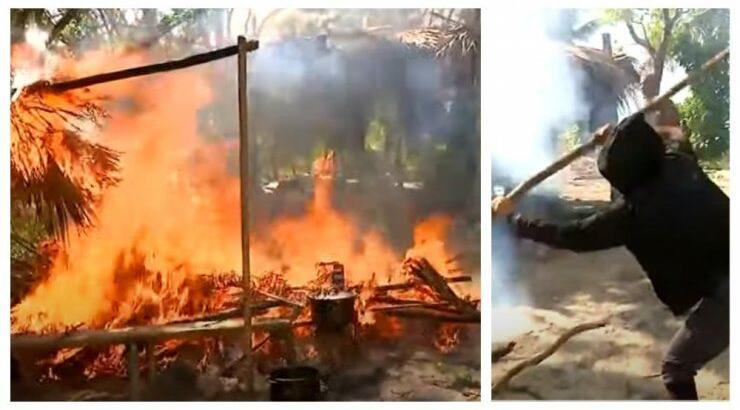 Έτσι ξέσπασε η φωτιά στην καλύβα των Μαχητών - Παρανάλωμα του πυρός στην παραλία τους [βίντεο] 