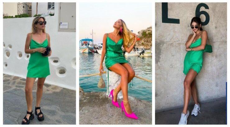Πράσινο slip dress: Πώς να το φορέσεις, σύμφωνα με 5 fashion girls